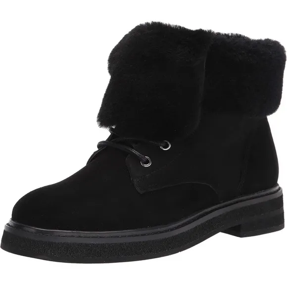 NEW Aersoles Scoccia Black Suede Faux Fur Boots Lug Size 12 NWT