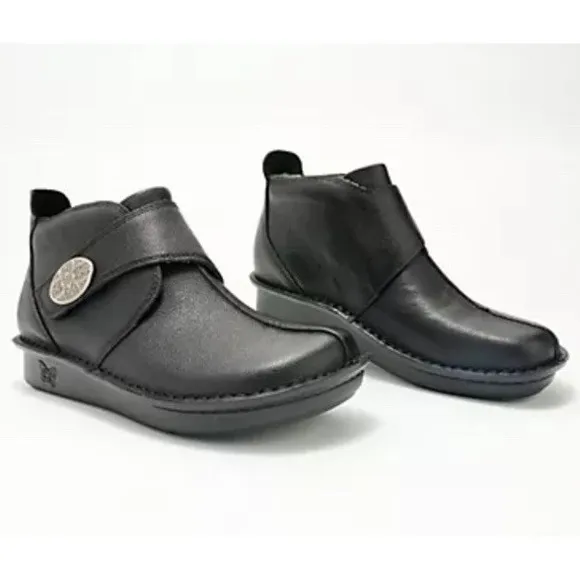 New Alegria Caiti Leather Pull On Faux Fur Lined Ankle Boots Black EU 41 US 10.5