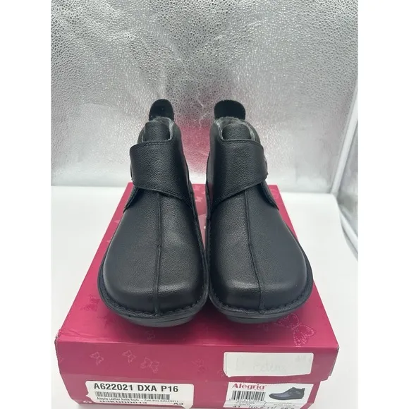 New Alegria Caiti Leather Pull On Faux Fur Lined Ankle Boots Black EU 41 US 10.5