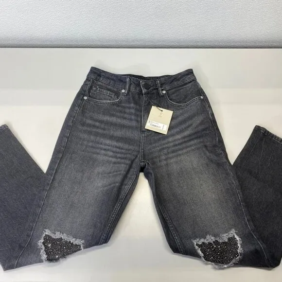 NEW ALLSAINTS Women's IDA EMB Cropped Jeans – Size 28 – Black Denim – NWT