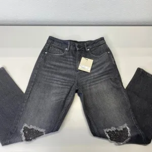 NEW ALLSAINTS Women's IDA EMB Cropped Jeans – Size 28 – Black Denim – NWT