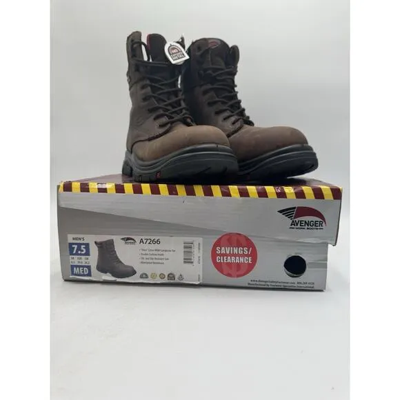 NEW Avenger A7266 Men's Composite Toe Work Boot Brown US Size 7.5 Medium NIB