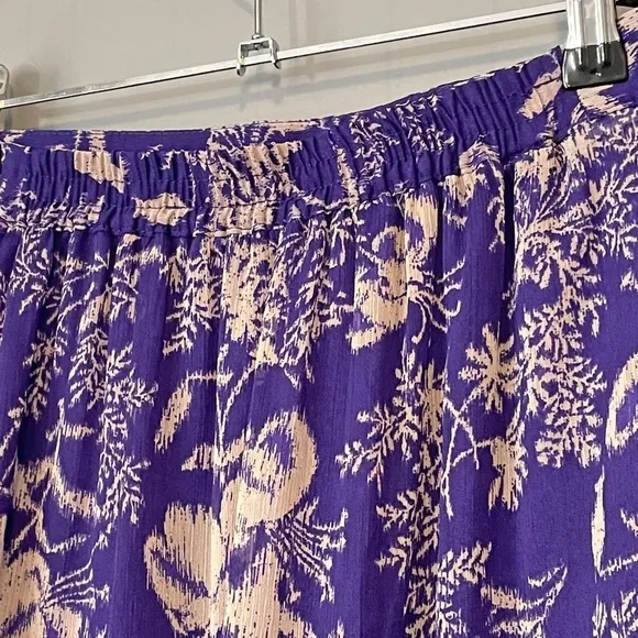 New Ba&amp;sh Uria Tiered Floral Midi Skirt Purple Ecru Medium