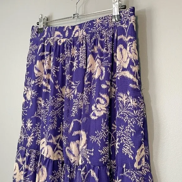New Ba&amp;sh Uria Tiered Floral Midi Skirt Purple Ecru Medium