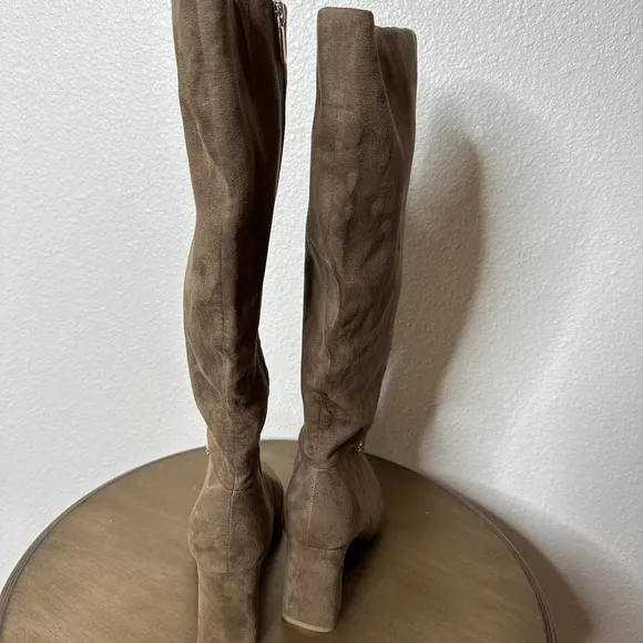 NEW Bandolino Thigh High Tall Boots Heels Suede Side Zipper Almond Toe Brown 9.5
