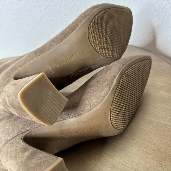 NEW Bandolino Thigh High Tall Boots Heels Suede Side Zipper Almond Toe Brown 9.5