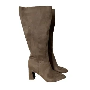 NEW Bandolino Thigh High Tall Boots Heels Suede Side Zipper Almond Toe Brown 9.5
