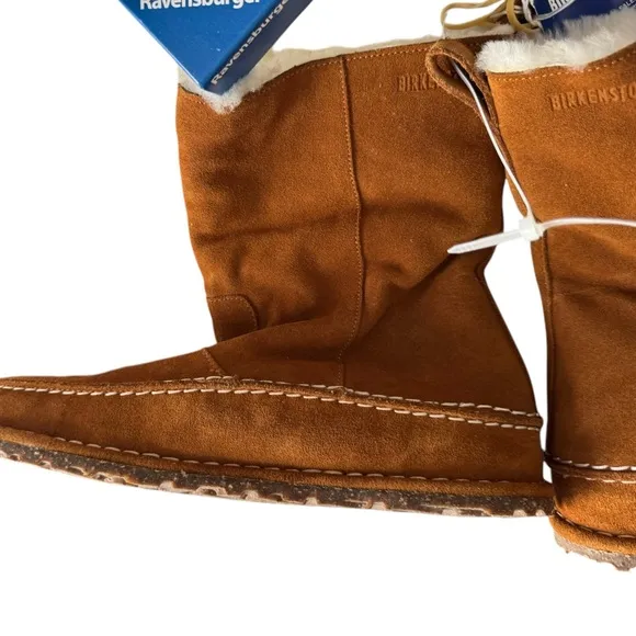 New! Birkenstock Lahti Mink Brown Suede Shearling Fur Boots Moccasin