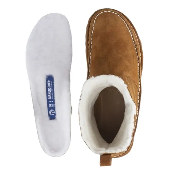 New! Birkenstock Lahti Mink Brown Suede Shearling Fur Boots Moccasin