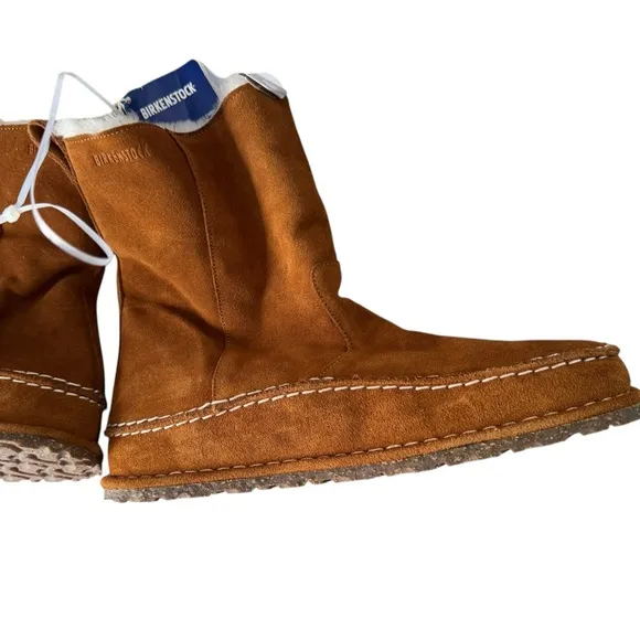 New! Birkenstock Lahti Mink Brown Suede Shearling Fur Boots Moccasin