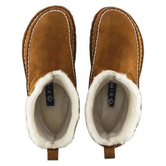 New! Birkenstock Lahti Mink Brown Suede Shearling Fur Boots Moccasin