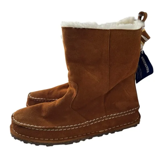 New! Birkenstock Lahti Mink Brown Suede Shearling Fur Boots Moccasin