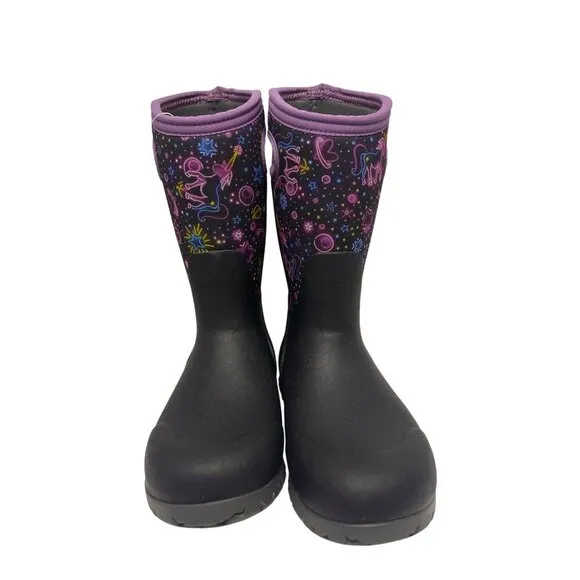 NEW! BOGS Girl's Youth York Neon Unicorn Black Purple Rain Winter Boots Size 3