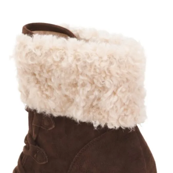 NEW CECELIA NEW YORK Suede North Star Faux Fur Wedge Boots Chocolate 667tn