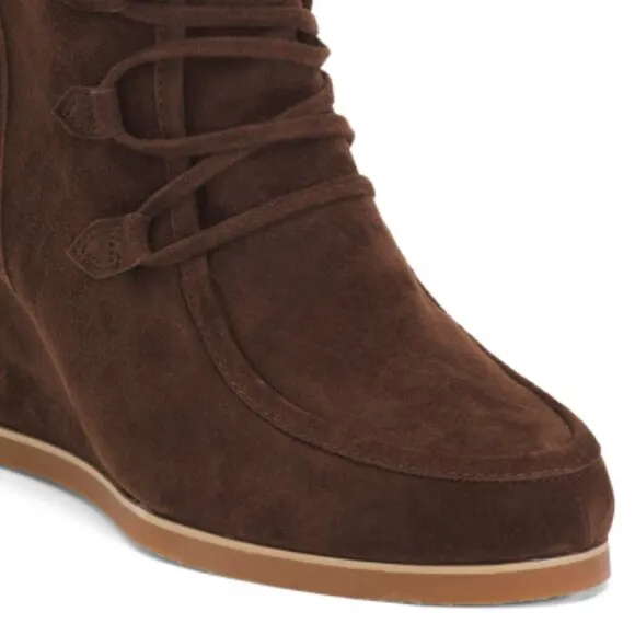NEW CECELIA NEW YORK Suede North Star Faux Fur Wedge Boots Chocolate 667tn