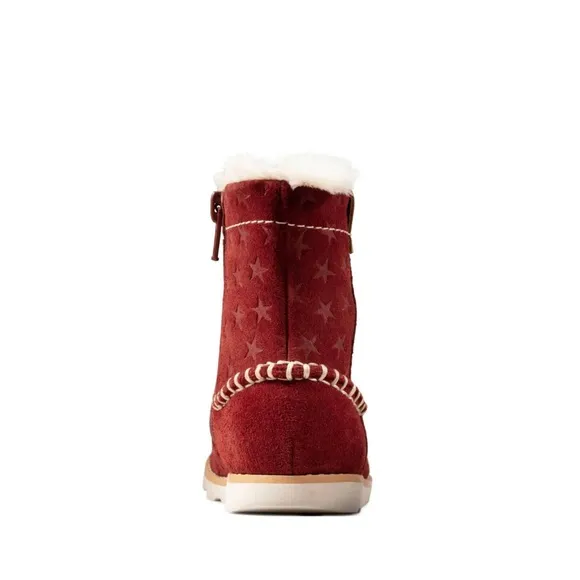 NEW Clarks Crown Piper Dark Red Suede Fur Lined Boots, Girls Size UK 12.5 US 13