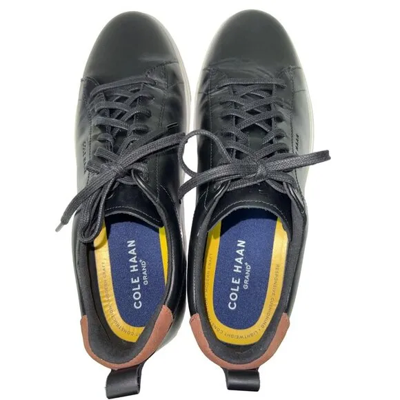 NEW! Cole Haan Grand Cross Court Sneakers Black Tan Leather Shoes Men's Size 12