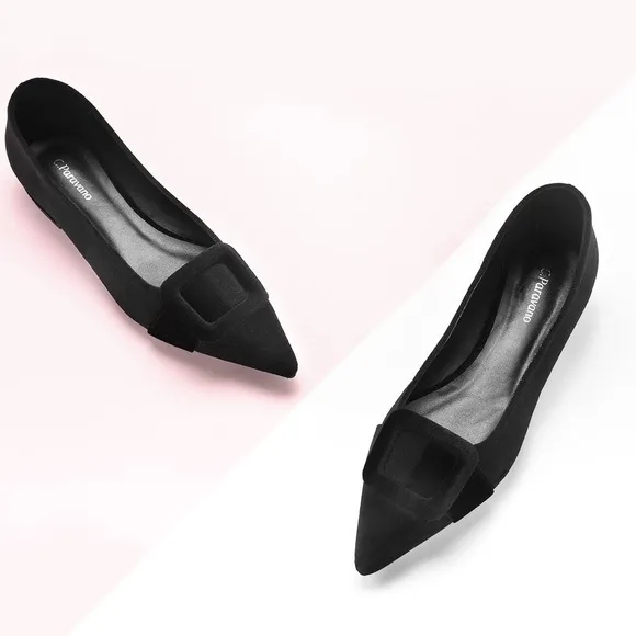 NEW! C.Paravano Square Buckle Velvet Flats (Aida) Ballet Style Shoes SZ 8.5 / 39