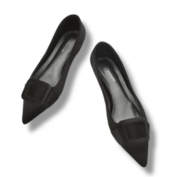 NEW! C.Paravano Square Buckle Velvet Flats (Aida) Ballet Style Shoes SZ 8.5 / 39