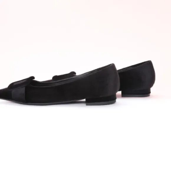 NEW! C.Paravano Square Buckle Velvet Flats (Aida) Ballet Style Shoes SZ 8.5 / 39