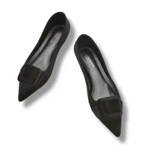 NEW! C.Paravano Square Buckle Velvet Flats (Aida) Ballet Style Shoes SZ 8.5 / 39