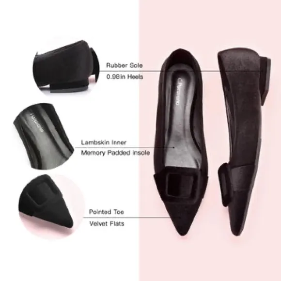 NEW! C.Paravano Square Buckle Velvet Flats (Aida) Ballet Style Shoes SZ 8.5 / 39
