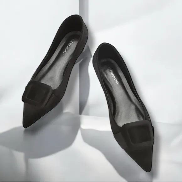 NEW! C.Paravano Square Buckle Velvet Flats (Aida) Ballet Style Shoes SZ 8.5 / 39