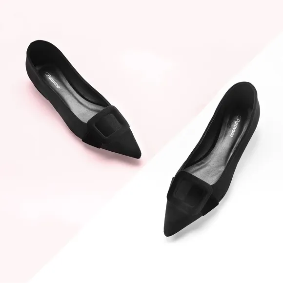 NEW! C.Paravano Square Buckle Velvet Flats (Aida) Ballet Style Shoes SZ 8.5 / 39