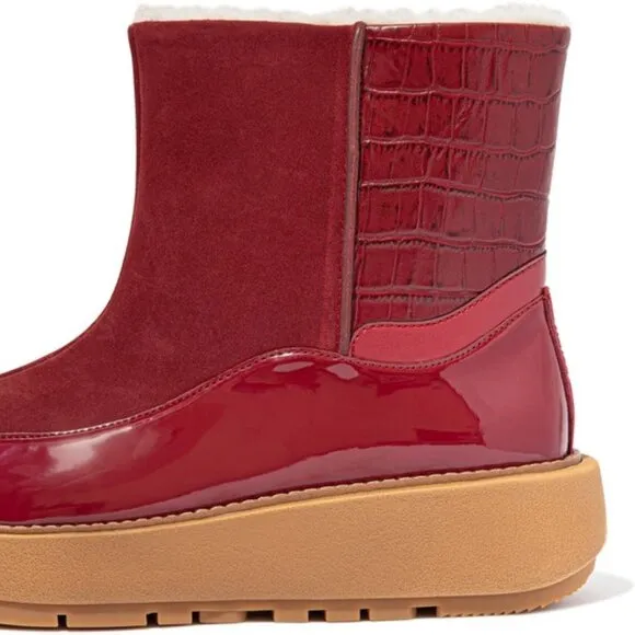 new FITFLOP Leather Elin Lined Ankle Boots Maroon for women 663mn