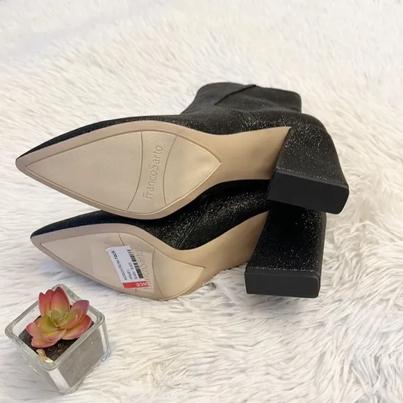 NEW Franco Sarto Vesi Black glitter pointed toe ankle boots party women size 7.5