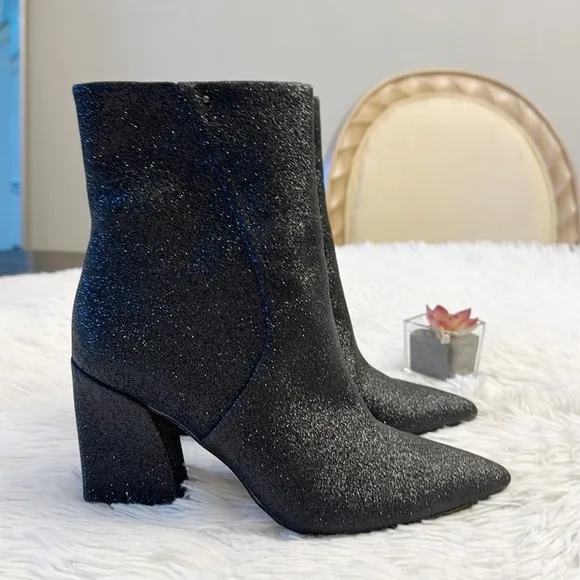 NEW Franco Sarto Vesi Black glitter pointed toe ankle boots party women size 7.5