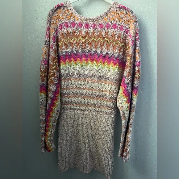 New FREE PEOPLE Forever Fairisle Dress in Strawberry Combo Size Medium