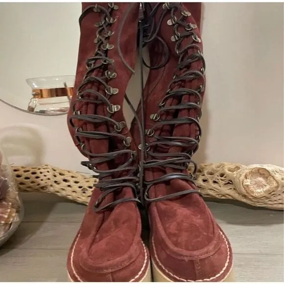 New Free People Ava Tall Lace Up Boots Size 37