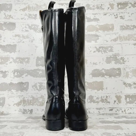 NEW Frye Melissa Button Tall Black Leather Round Toe Riding Boots E818