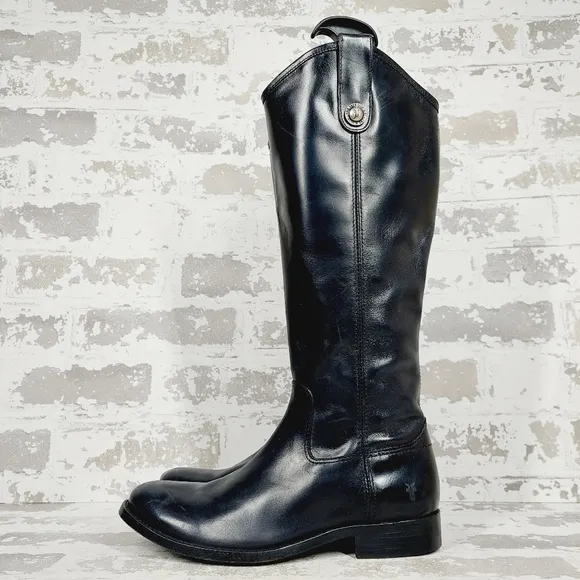 NEW Frye Melissa Button Tall Black Leather Round Toe Riding Boots E818