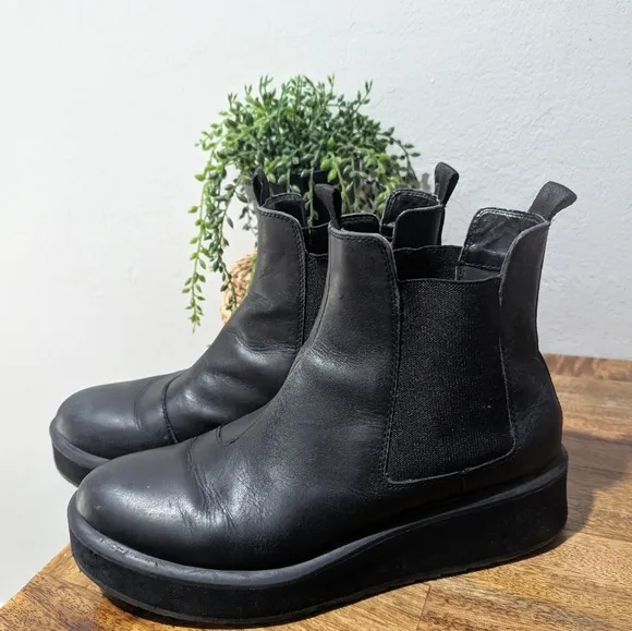 New G-Star Strett Flatform Chelsea Sneakers Women  Black Leather‎ Boot Size 9.5