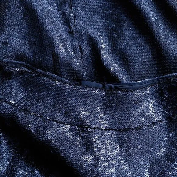 NEW Halston Women’s Sequin Skirt Navy Blue Lined Pencil Back Zip Party Size 4