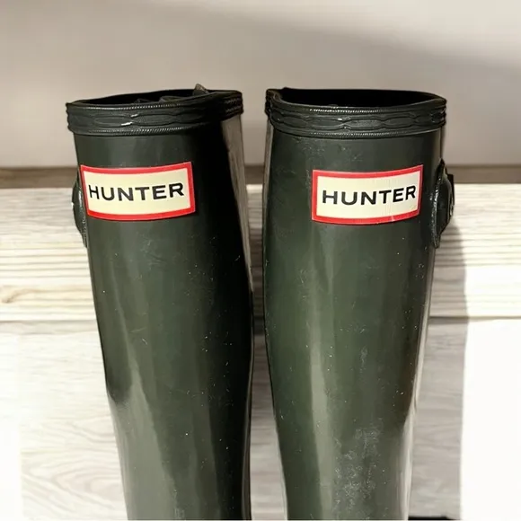 🌻NEW HUNTER Original Hunter Green Shiny Wellington Boots Size 1 Boys / 2 Girls