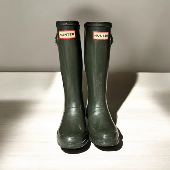 🌻NEW HUNTER Original Hunter Green Shiny Wellington Boots Size 1 Boys / 2 Girls