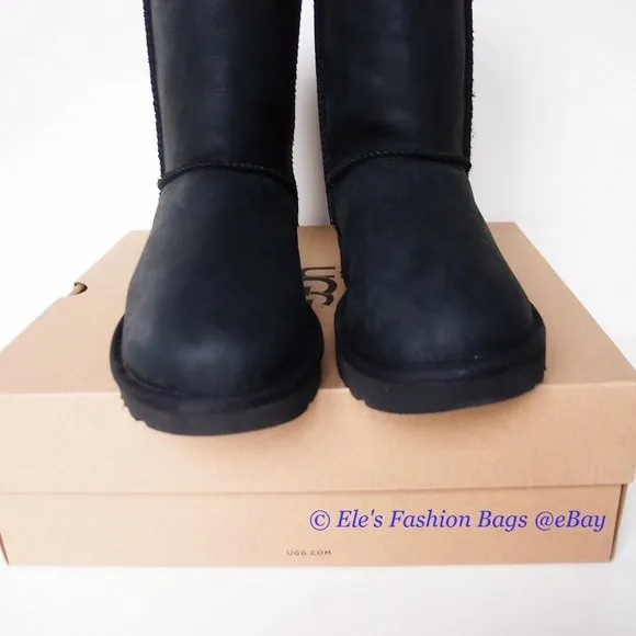 New in Box UGG Classic Short Water-resistant Leather Boots US 6 BLACK