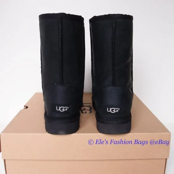 New in Box UGG Classic Short Water-resistant Leather Boots US 6 BLACK