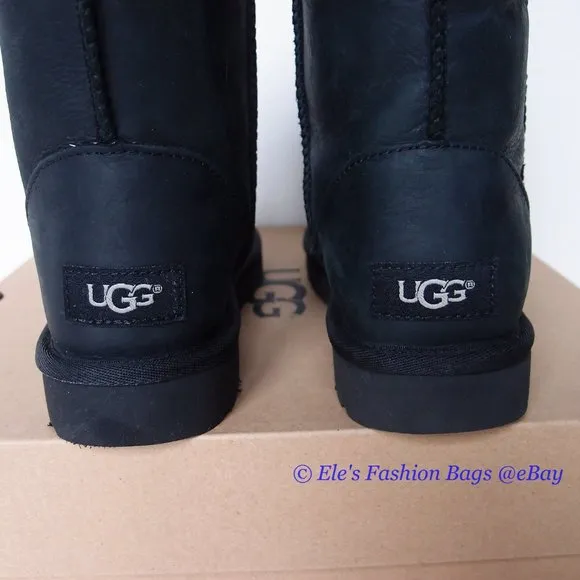 New in Box UGG Classic Short Water-resistant Leather Boots US 6 BLACK