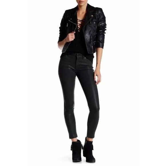 NEW JOE'S JEANS coated mid-rise skinny ankle jeans in black