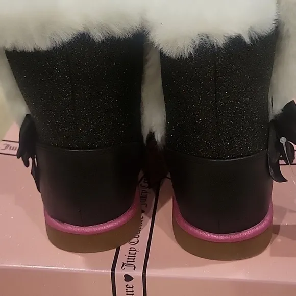 NEW! JUICY COUTURE Glitter Fur Top Boots Big Girls 4.