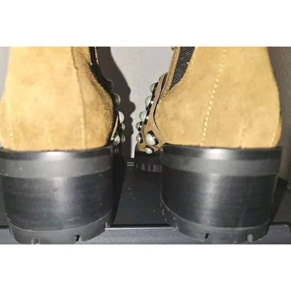 New KARL LAGERFELD PARIS Women Brown Pia Faux Pearl Studded Chelsea Boots Sz 5.5