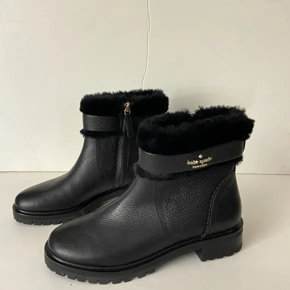 NEW Kate spade Bailee black leather faux fur booties 6