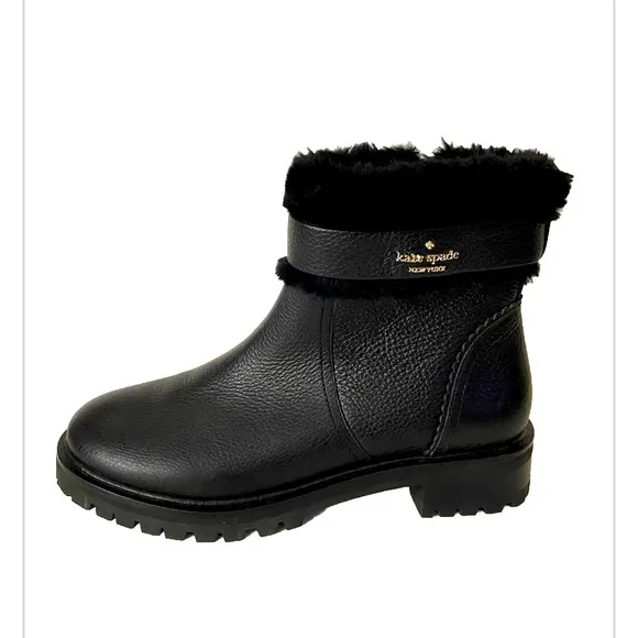 NEW Kate spade Bailee black leather faux fur booties 6