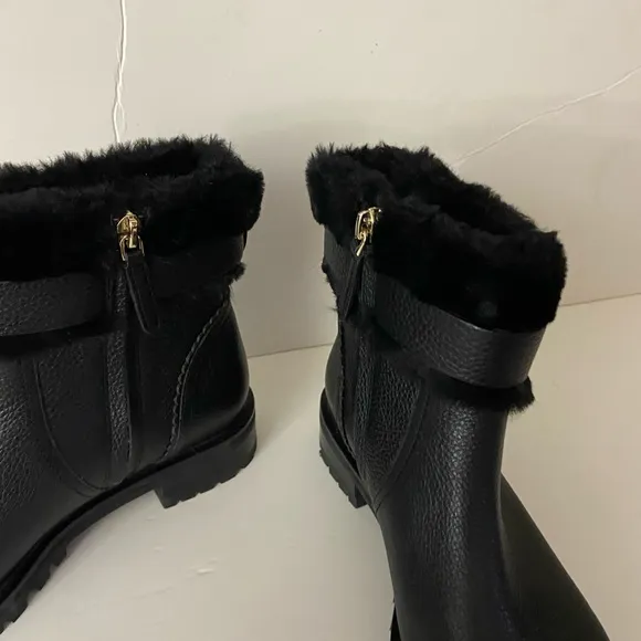NEW Kate spade Bailee black leather faux fur booties 6