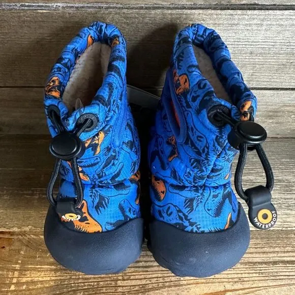 New Kids Bogs B Moc Snow Cool‎ Dinos Blue Insulated Waterproof Snow Boots Size 4