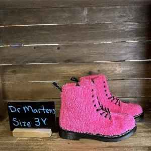 New Kids Dr Martens Junior 1460 Pascal Pink Tinsel Fur Lace Up Boots Size‎ 3 Y